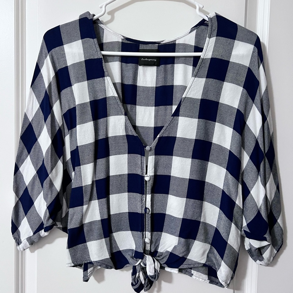 Forever 21 Navy and White Plaid Top